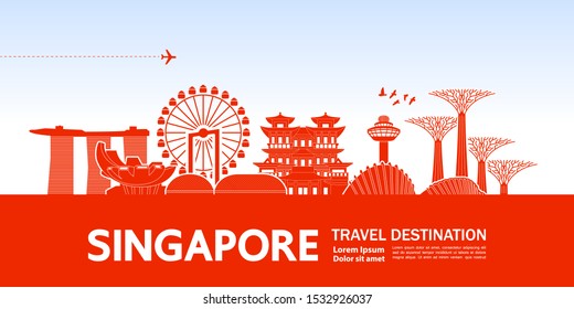 Singapore travel destination grand vector illustration.