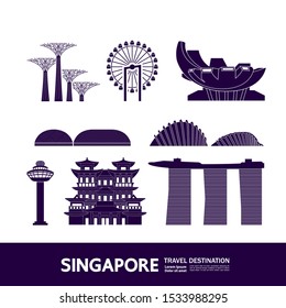 Singapore travel destination grand vector illustration.