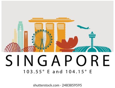 Singapore travel destination grand vector illustration. Singapore pop art skyline - Fine Art Print Glicee Poster Decor Home Gift Illustration Wall Art Pop Art Colorful Landmarks