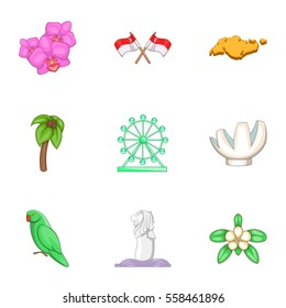 Singapore travel icons set. Cartoon illustration of 9 Singapore travel vector icons for web