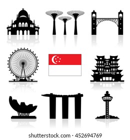 Singapore Travel Landmarks Icon Set. Vector And Illustration.