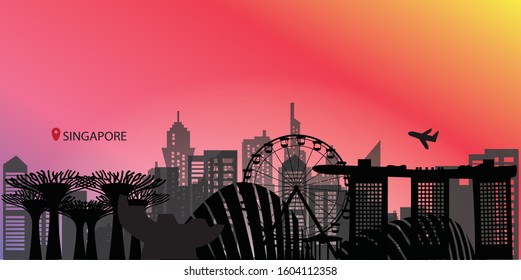 Singapore Travel postcard, poster, tour advertising of world famous landmarks in paper cut style. Vectors illustrations