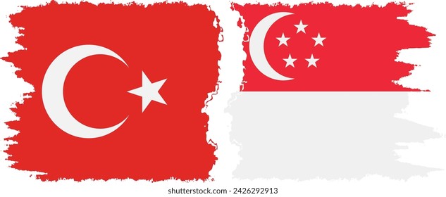 Singapore and Turkey grunge flags connection, vector