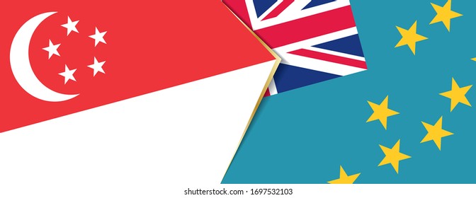 Singapore and Tuvalu flags, two vector flags symbol of relationship or confrontation.