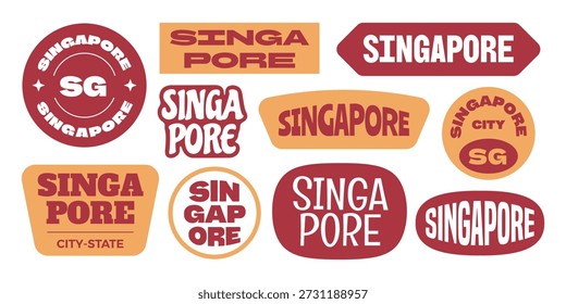 Singapore typography stickers, patchs, badges, and logos collection. 