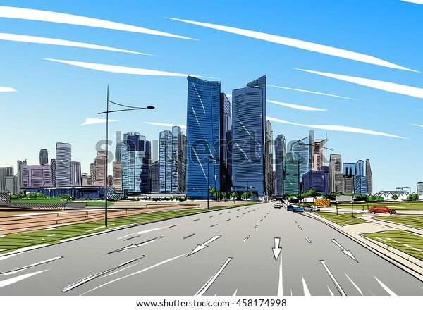 Singapore. Unusual perspective hand drawn\
sketch. City vector\
illustration