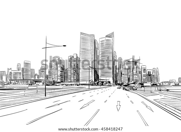 Singapore. Unusual perspective hand drawn
sketch. City vector
illustration