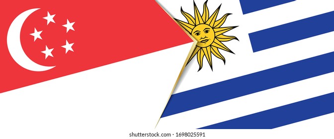 Singapur und Uruguay Flaggen, zwei Vektorillustrationen Flaggen Symbol für Beziehung oder Konfrontation.