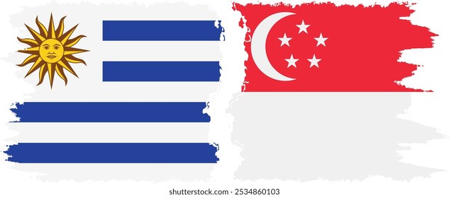 Conexión de banderas grunge de Singapur y Uruguay, Vector