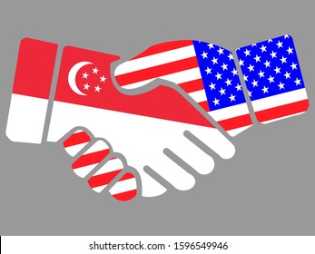 Singapore and USA flags Handshake vector