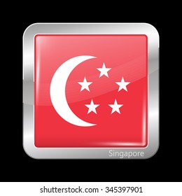Singapore Variant Flag. Metallic Icon Square Shape. This is File from the Collection Flags of Asia