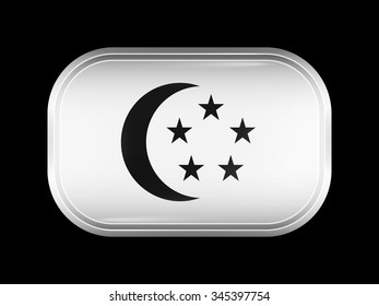 Singapore Variant Flag. Rectangular Shape with Rounded Corners. This Flag is One of a Series of Glass Buttons