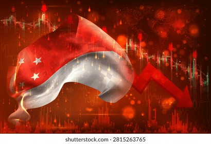Singapore, vector 3d flag financial exchange trend down