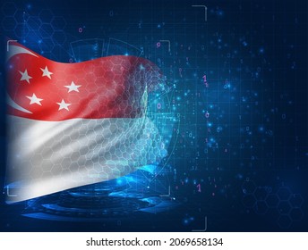 Singapur, indicador vectorial 3d sobre fondo azul con interfaces hud