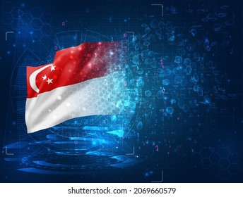 Singapur, indicador vectorial 3d sobre fondo azul con interfaces hud