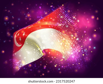 Singapur, Vektor-3D-Flagge auf rosafarbenem violettem Hintergrund mit Beleuchtung und Aromen
