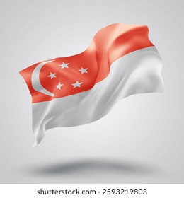 Singapore, vector 3d flag with waves on a white background