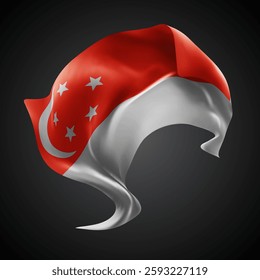 Singapore, vector 3d flag with waves on a black background