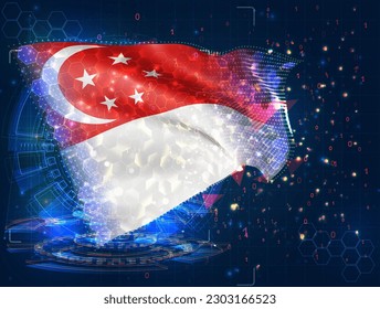 Singapore,  vector flag, virtual abstract 3D object from triangular polygons on a blue background