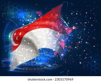 Singapore,  vector flag, virtual abstract 3D object from triangular polygons on a blue background