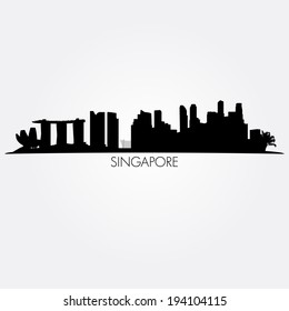 Singapore vector skyline.  Black detailed silhouette of Marina Bay