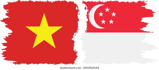 Singapore and Vietnam grunge flags connection, vector