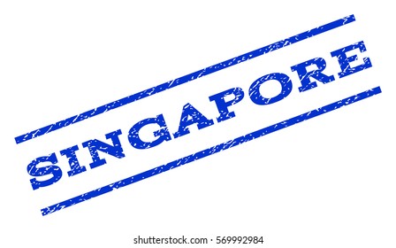 Singapore watermark stamp. Text tag between parallel lines with grunge design style. Rotated rubber seal stamp with unclean texture. Vector blue ink imprint on a white background.