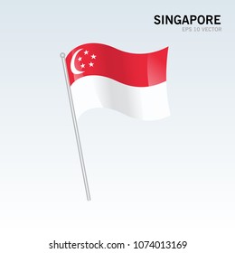 Singapore waving flag isolated on gray background