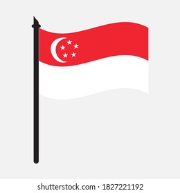 Singapore waving flag on flagpole. icon vector illustration.