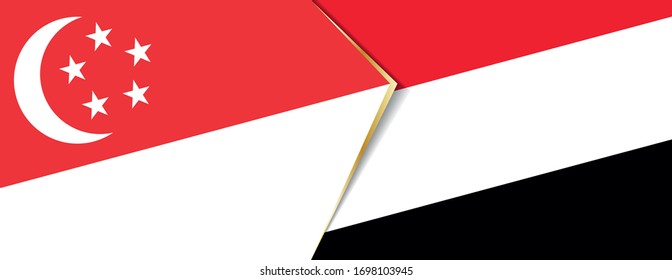 Singapore and Yemen flags, two vector flags symbol of relationship or confrontation.