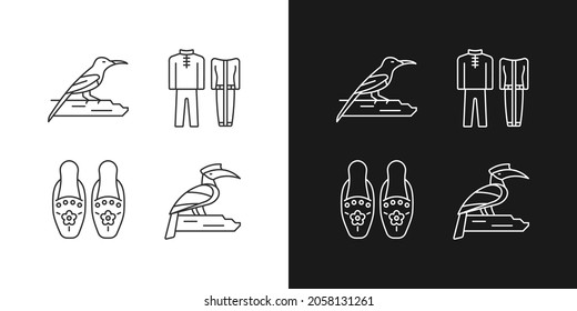 Singaporean bird species linear icons set for dark and light mode. Traditional Singapore costume. Tropical bird. Customizable thin line symbols. Isolated vector outline illustrations. Editable stroke