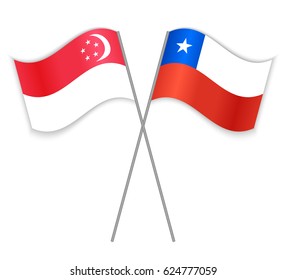 Singaporean and Chilean crossed flags. Singapore combined with Chile isolated on white. Language learning, international business or travel concept.