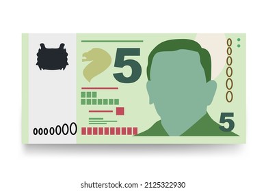 Singaporean Dollar Vector Illustration. Singapore, Brunei money set bundle banknotes. Paper money 5 SGD. Flat style. Isolated on white background. Simple minimal design.