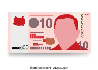 Singaporean Dollar Vector Illustration. Singapore, Brunei money set bundle banknotes. Paper money 10 SGD. Flat style. Isolated on white background. Simple minimal design.