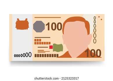 Singaporean Dollar Vector Illustration. Singapore, Brunei money set bundle banknotes. Paper money 100 SGD. Flat style. Isolated on white background. Simple minimal design.