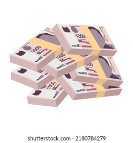 Singaporean Dollar Vector Illustration. Singapore, Brunei money set bundle banknotes. Paper money 1000 SGD. Flat style. Isolated on white background. Simple minimal design.