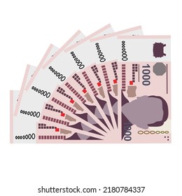 Singaporean Dollar Vector Illustration. Singapore, Brunei money set bundle banknotes. Paper money 1000 SGD. Flat style. Isolated on white background. Simple minimal design.