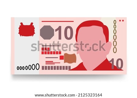 Singaporean Dollar Vector Illustration. Singapore, Brunei money set bundle banknotes. Paper money 10 SGD. Flat style. Isolated on white background. Simple minimal design.