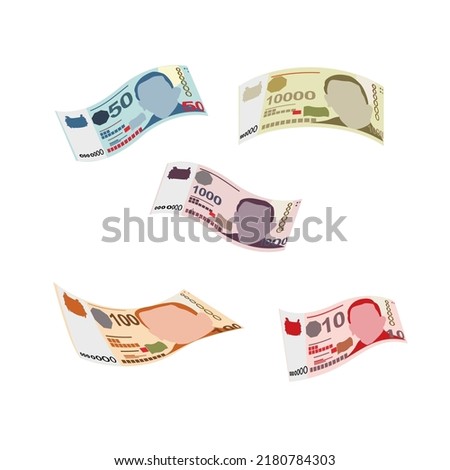 Singaporean Dollar Vector Illustration. Singapore, Brunei money set bundle banknotes. Falling, flying money 10, 50, 100, 1000, 10000 SGD. Flat style. Isolated on white background. Simple design.