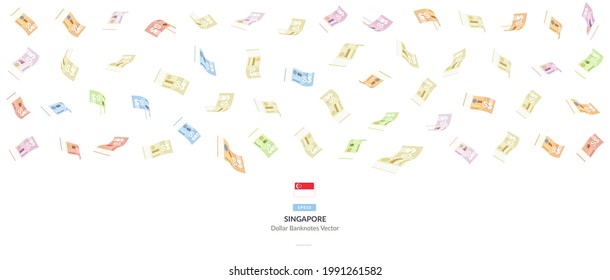 Singaporean Falling Dollar Vector Illustration, Singapore money rain set bundle banknotes