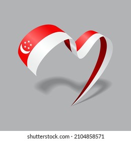 Singaporean flag heart shaped ribbon. Vector illustration.