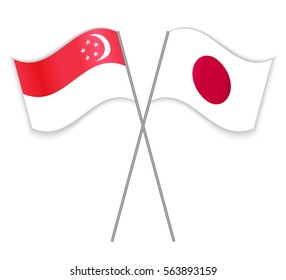 Singaporean and Japanese crossed flags. Singapore combined with Japan isolated on white. Language learning, international business or travel concept.