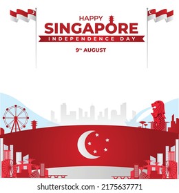 Singapore's independence day August 9th horizontal banner poster template . Singapore National Day Design .