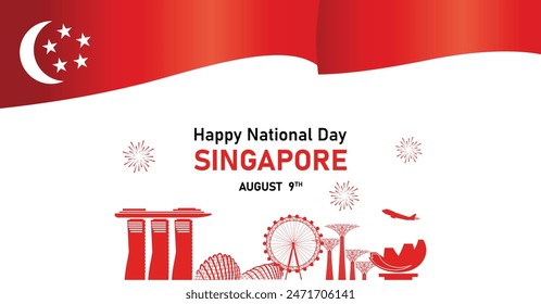 Singapore's independence day August 9th. Singapore National Day celebration horizontal Banner template design
