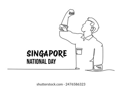 Singapore's independence day Concept. Single line draw design vector graphic illustration.