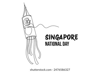 Singapore's independence day Concept. Single line draw design vector graphic illustration.