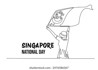 Concepto del día de la independencia de Singapur. Ilustración gráfica de Vector de diseño de línea única.