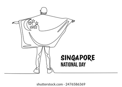 Singapore's independence day Concept. Single line draw design vector graphic illustration.