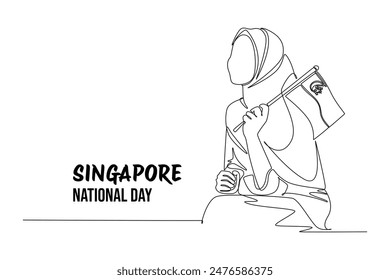 Singapore's independence day Concept. Single line draw design vector graphic illustration.