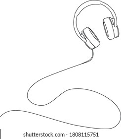 singe line abstract vector illustration of stereo headphones isolated on white, music and podcast concept